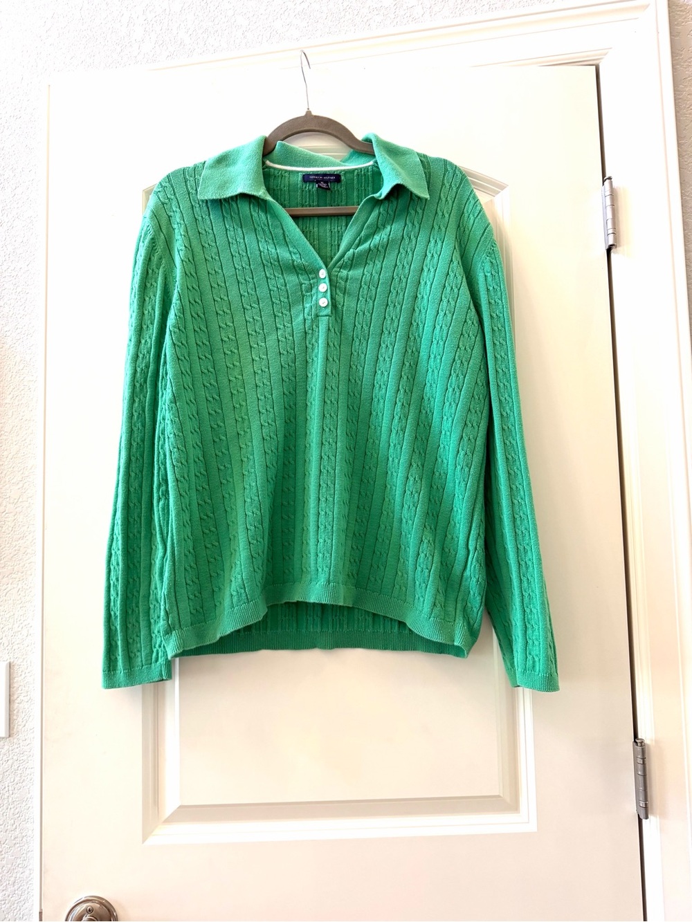 Tommy Hilfiger 100% Cotton Johnny Collar Cable Knit Henley Sweater. SZ XL. Prep
